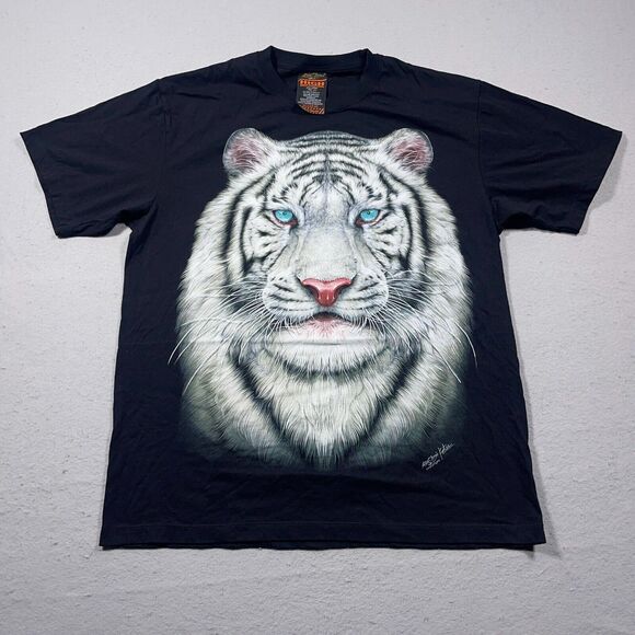 Rock Chan Shirt XL White Tiger Big Face Nature Wild Double Side Mega Print - Picture 1 of 9